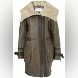 TOPSHOP Aviator Real Leather Shearling Coat Long Jacket 4